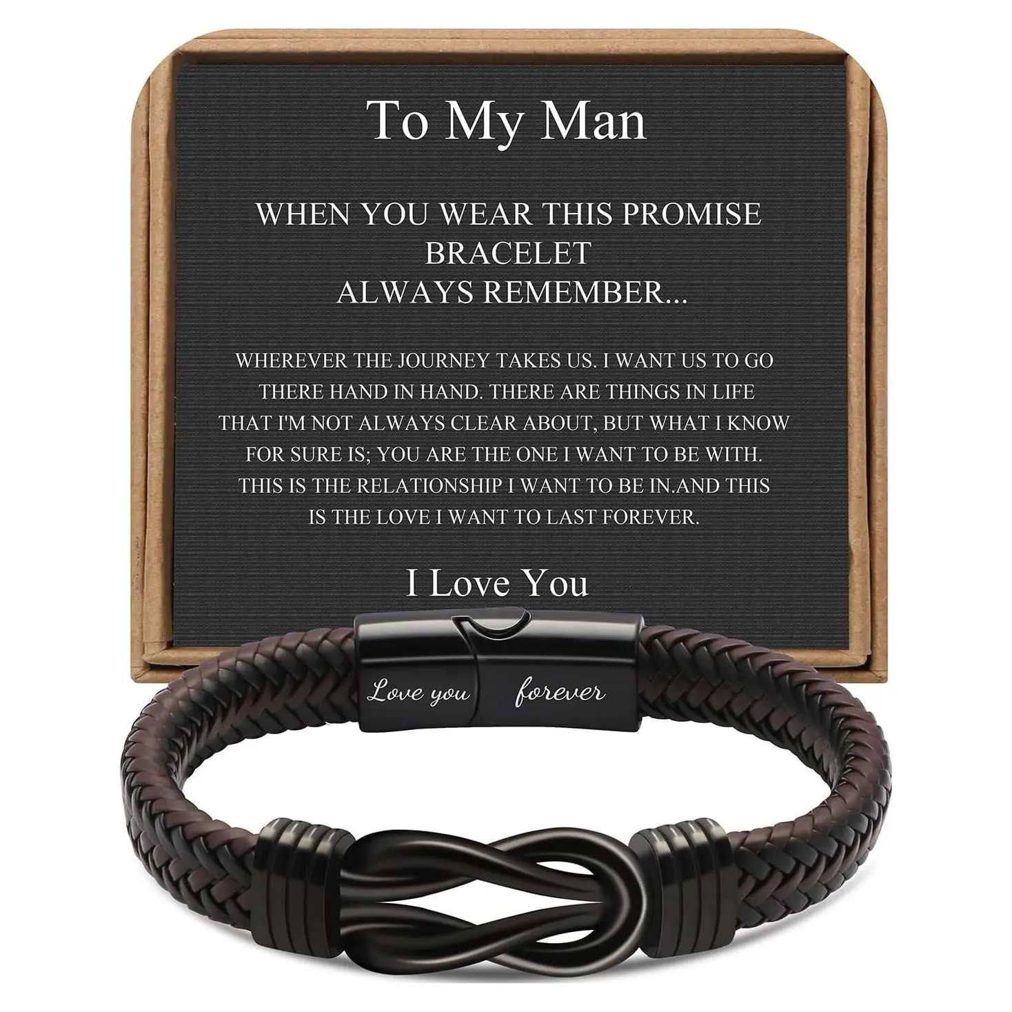 Men's Leather & Stainless Steel Knot Bracelet - Gift for MenGift
