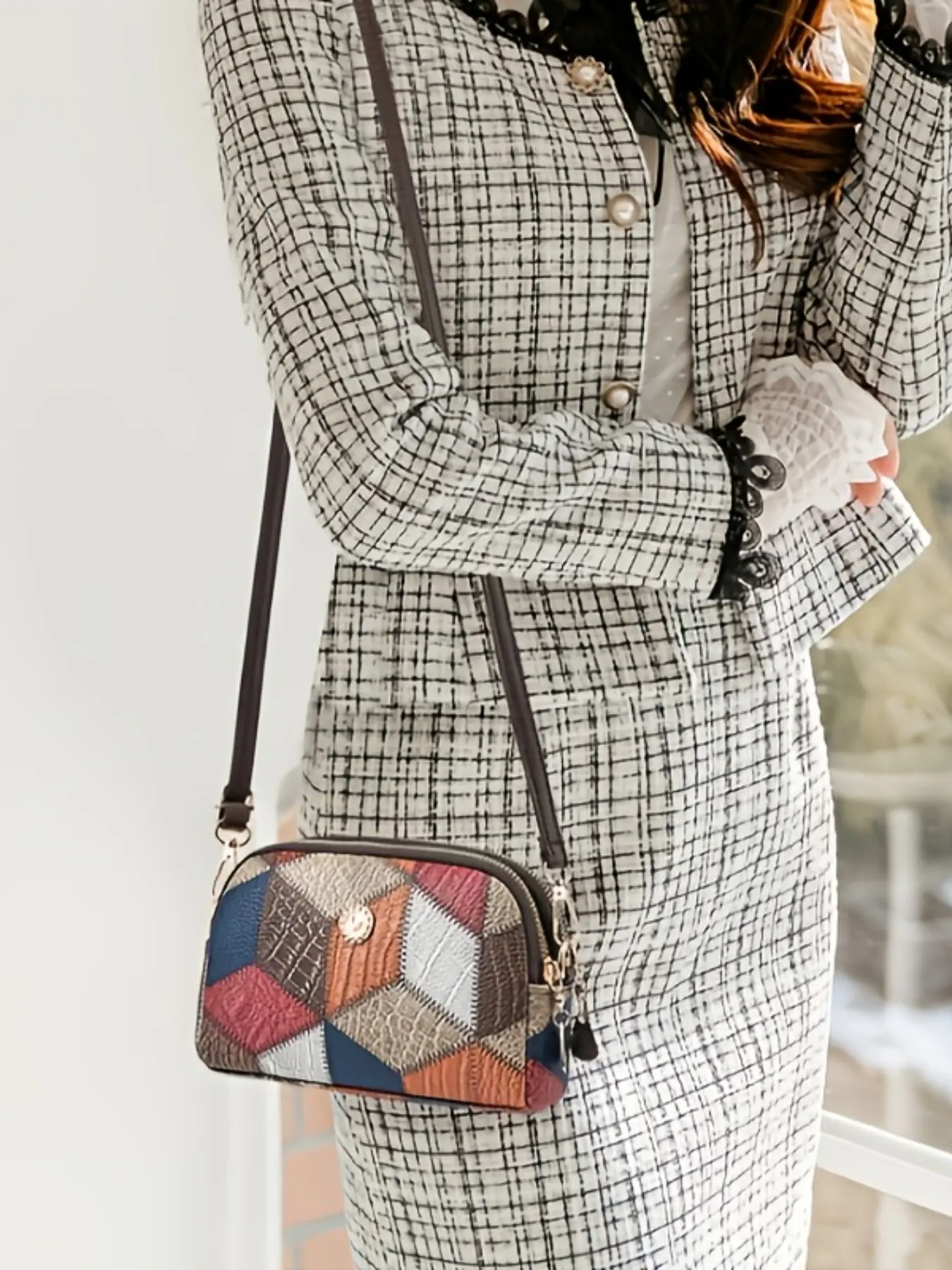 New Colorblock Patchwork Fashion Trendy Dual Zipper Crossbody Shoulder Coin Purse, Versatile and Stylish Accessory for Daily Use