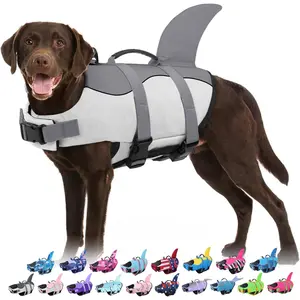 Reflective Dog Life Jacket Shark Life Vest for Swimming Boating, High Buoyancy Lifesaver with Rescue Handle for Small Medium Large Dogs, Grey Shark 2XL