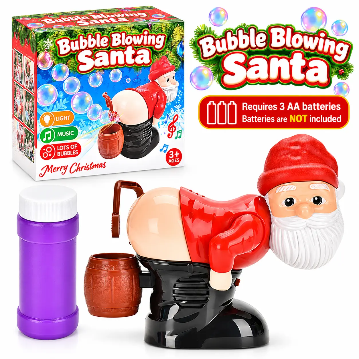 Funny Santa & Gnome Automatic Bubble Machine with Lights and Music, Novelty Bubble Blower Toy, Battery Operated Bubble Maker for Christmas Parties, Birthdays, Outdoor Fun and Holiday Gifts
