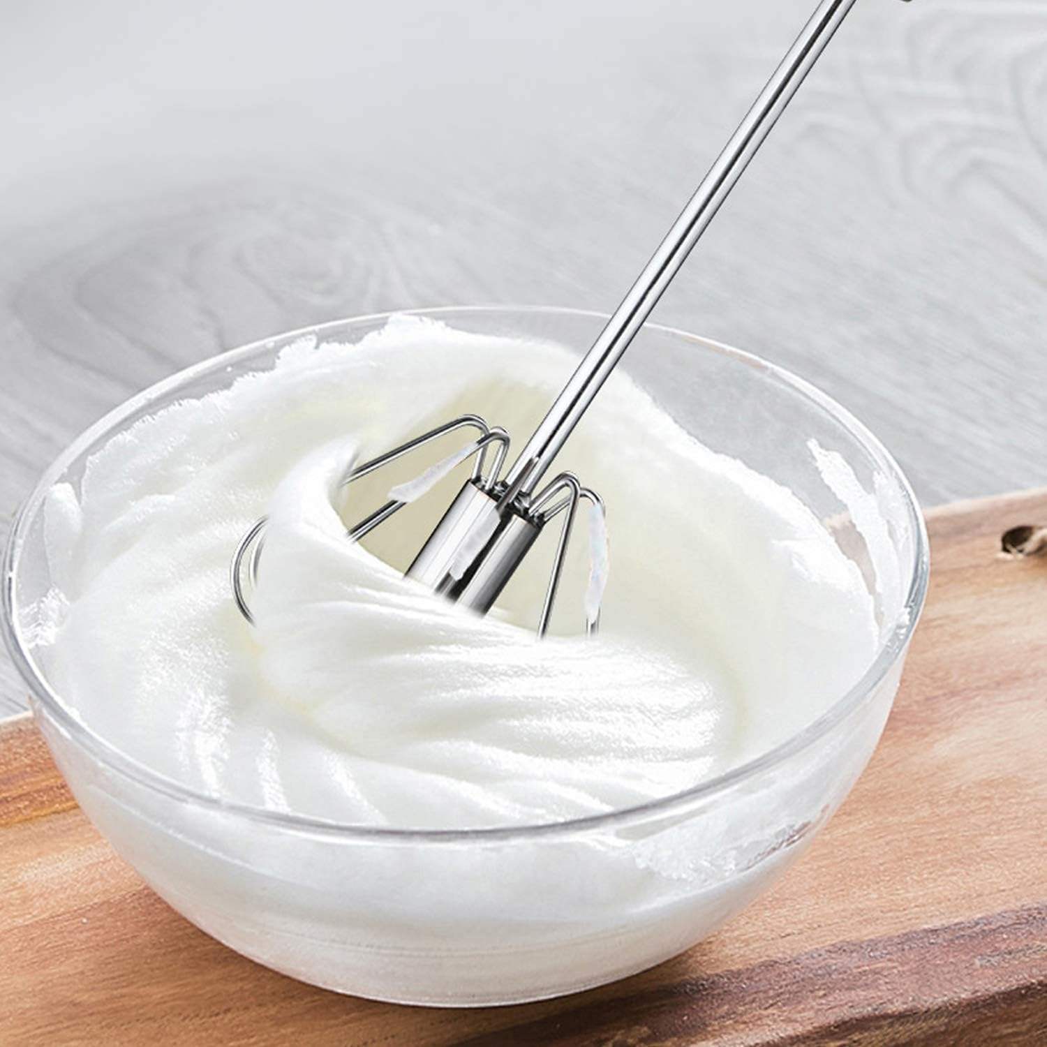 Stainless Steel Egg Beater, 1 Count Multifunctional Handheld Egg Whisk, Hand Push Semi-automatic Egg Beater, Kitchen Baking Utensils