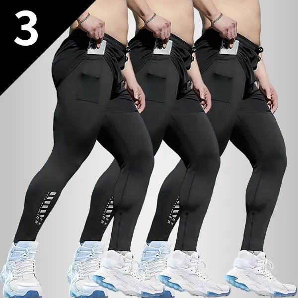 3 Pack Men's Compression Training Pants Breathable Stretch Athletic Pants with Pockets for Running, Basketball, Pilates & Gym Workouts, Compression Sports Wear, Fitness Joggers, Gym Training Pants fits