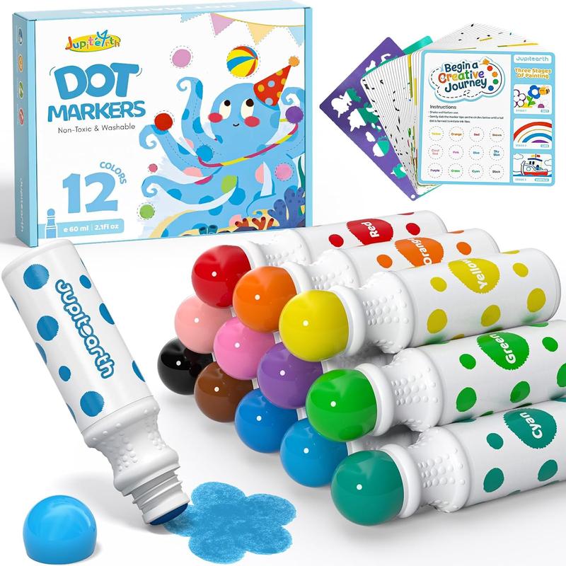 16 Color Dot Markers for Toddlers, Includes 120 PDF & 24 Printed Activity Papers, 2 Stencils, Washable Non-Toxic Bingo Daubers for Toddler Arts and Crafts, Preschool Art Supplies Gift Colorful Precision Pens Colorful Gel Pens, markers for coloring