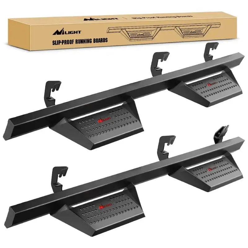 2007-2018 Chevy Silverado GMC Sierra 1500 2007 2008 2009 2010 2011 2012 2013 2014 2015 2016 2017 2018 2019 Chevy Silverado GMC Sierra 2500HD 3500HD Crew Cab Running Boards 4 Inch Drop Side Steps Bolt-on Black Powder Coated