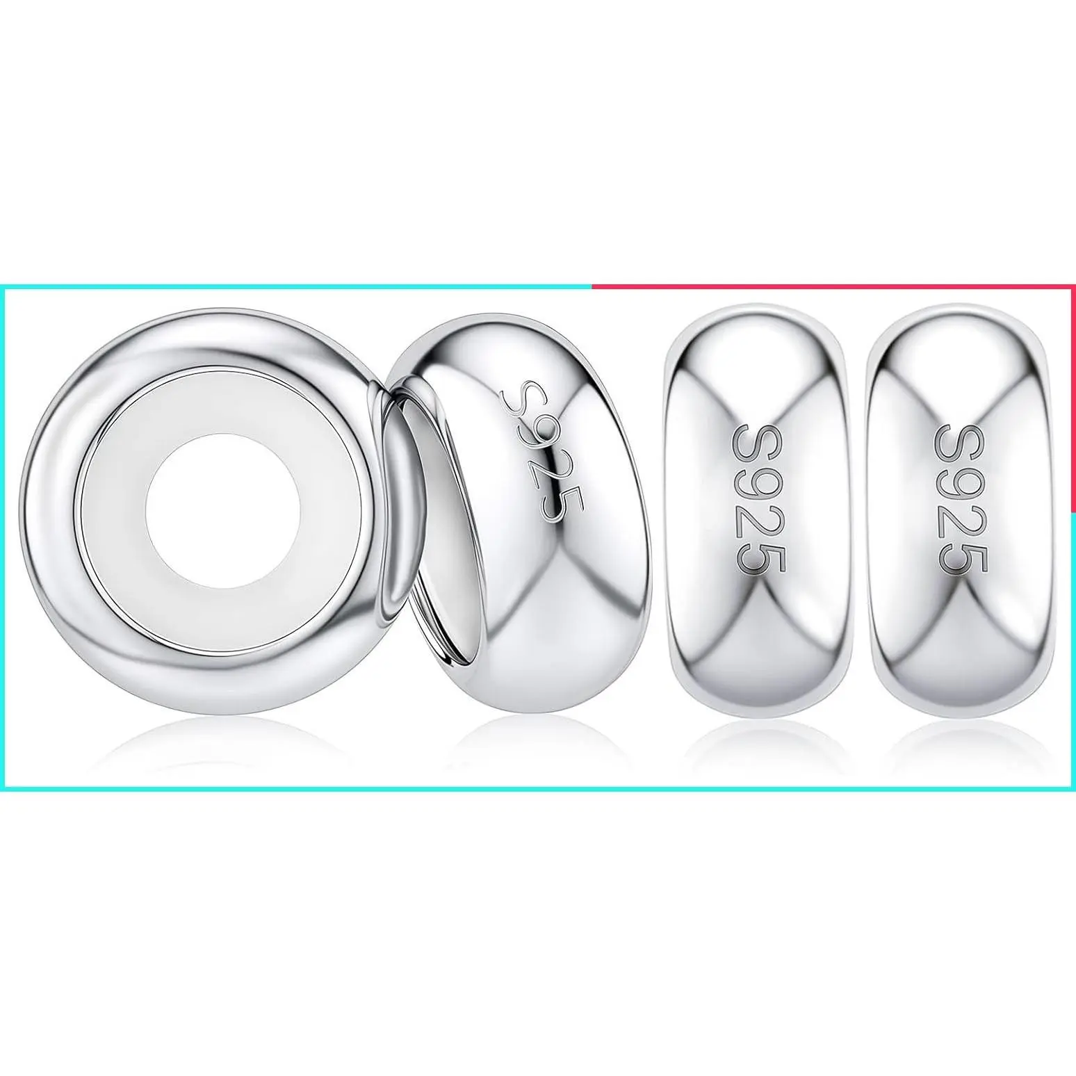 925 Sterling Silver Round Clip Spacer Beads & Stopper Charms for Women's Charm Bracelets