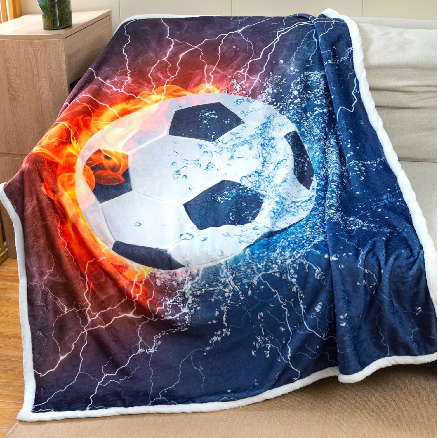 Sviuse Soccer Blanket Sports Ball Throw Blue Flame Teens' Soccers Fans Soft Cozy Football Blankets for Boys Men Sofa Travel Living Room Bedroom (50"X60", Soccer)