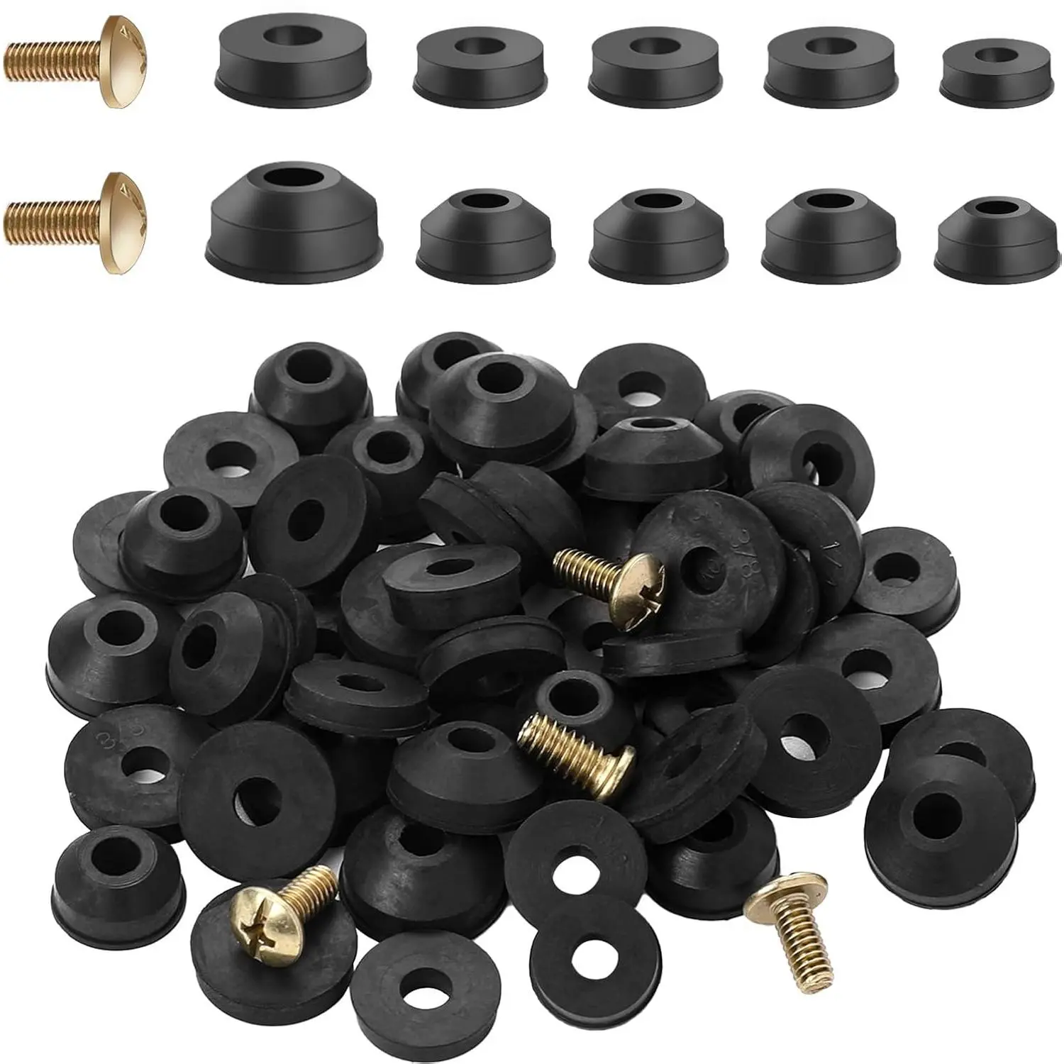 58 count Rubber Washers for Outdoor Faucet Repairing,  Flat and Beveled Faucet Washers Hose Repair Kit with Brass Bib Screws Water Hose Gasket Rings for Garden Faucet Stem Leak Worn