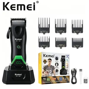 Professional Hair Clipper Set Kemei Km-1386+km-1385, High-Speed 8000rpm, LED Display, 2000mah Long Battery Life, Men's Hairstyling Tool