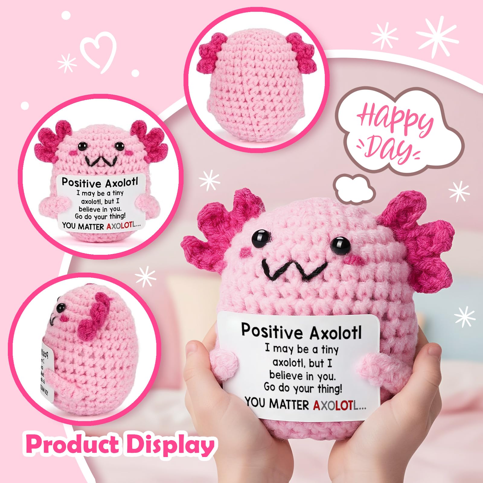 Handmade Crochet Axolotl Plush, Emotional Support Stuffed Animal, Cute Knit Salamander Toy with Soft Cotton Yarn, Anxiety Relief Companion, Portable Desk Decor, Birthday Gifts for Women & Men, Teacher Appreciation Present, Unique Home Ornament & Bag Charm