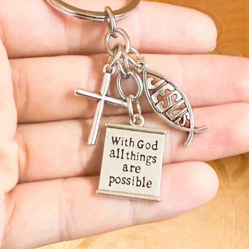 All Things Are Possible with God Keychain, Cross Key Ring, Zinc Alloy Key Chain, Bag Hanging Ornament, Accessories for Men