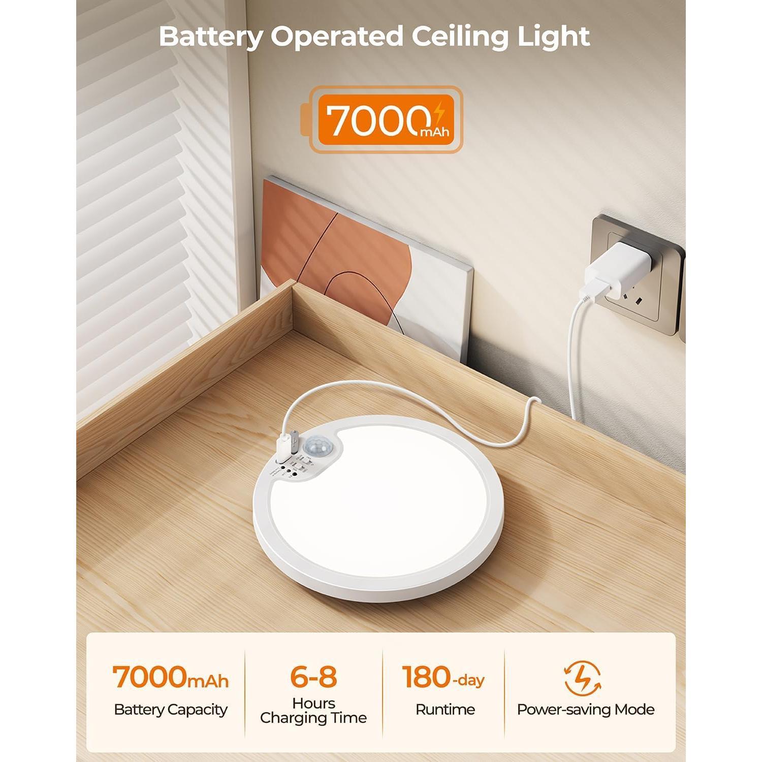 Rechargeable Motion Sensor Ceiling Light with Remote, Dimmable Closet Light, LED Shower Lights,   Operated Ceiling Light for Closet Shower Stairs Shed Hallway Porch