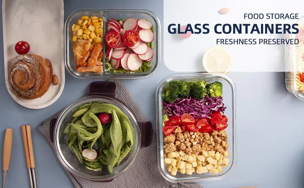10 Pack Glass Food Storage Containers with Lids, Leakproof Airtight Glass Meal Prep Containers For Lunch, On The Go, Leftover, Dishwasher Safe