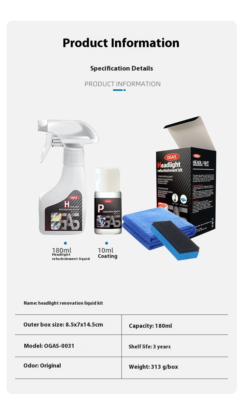 Detergent Polishing Set,Car light Crystal Plating Liquid yellowing,No Polishing,Atomization Cleaning,Car Headlight Renovation Repair Liquid, Car Maintenance,Car beauty,Car Renovation.