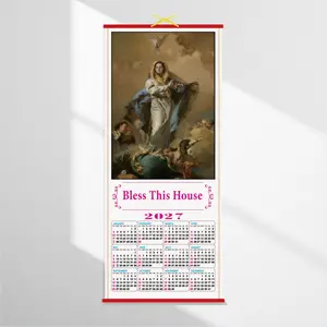 2027 New Year Imitation Wicker Calendar, Religious Theme, Virgin Mary Style, Protects Home, Personal Planning Tool, Church Gift