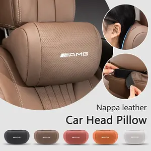 Nappa Leather Car Headrest Neck Support Pillow, Soft Comfortable Car Neck Pillow for Mercedes Benz Amg W204 W205 W203 W211 W212 W213 W201