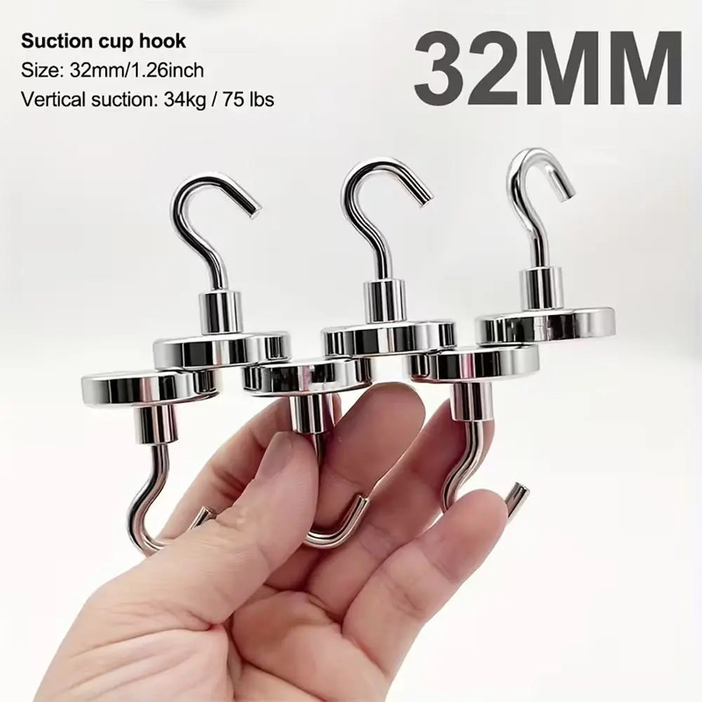 4/7 Pcs 32mm Strong Magnetic Storage Hooks, Convenient Hook, Heavy-Duty Magnets for Hanging, Fridge, Classroom, Refrigerator, Ceiling, Office, Kitchen, Grill, Garage, Laundry Hooks, Wall Hooks Heavy Duty