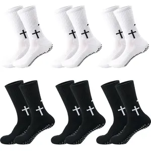Men's Grip Socks (6 Pairs) - Cross Design, Comfortable, Breathable, Bioadhesive Moisture-Wicking Silicone Bottom for Soccer Training, Professional Matches - Anti-Slip Grip Sports Socks, Breathable Sports Socks, Grip Socks For Soccer