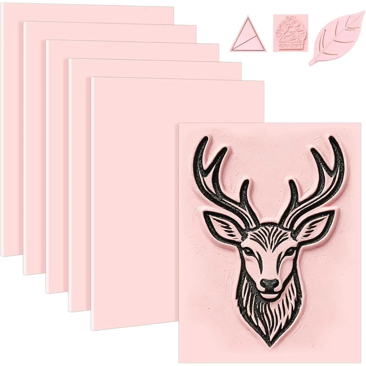 6 Pack 8''x10'' Pink Soft Rubber Stamp Carving Blocks, Craft Supplies for DIY Stamp Making, Printmaking, Art Projects for Beginners & Professionals