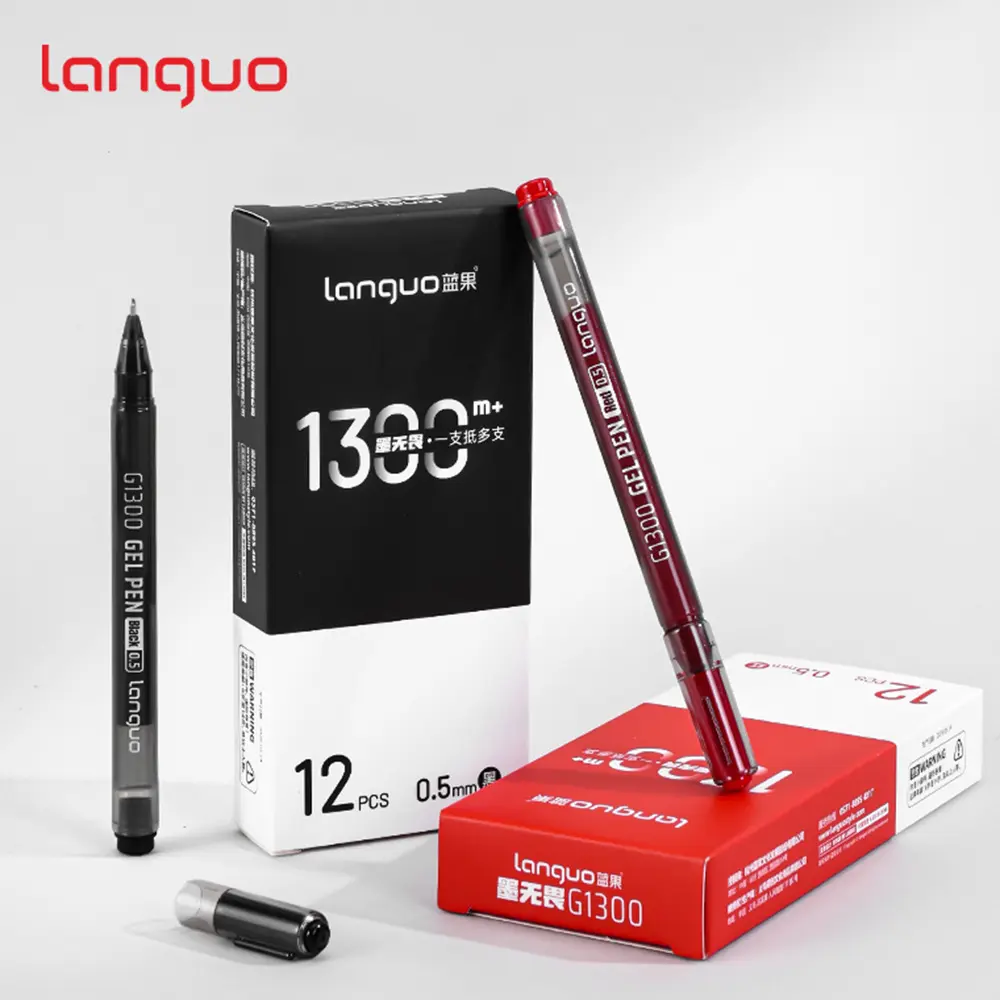 Languo 12PCS Large Capacity Quick Dry Gel Pens, Black & Red Ink, Perfect for Note Taking, Daily Writing, Office Supplies, Teacher Essentials & School Stationery