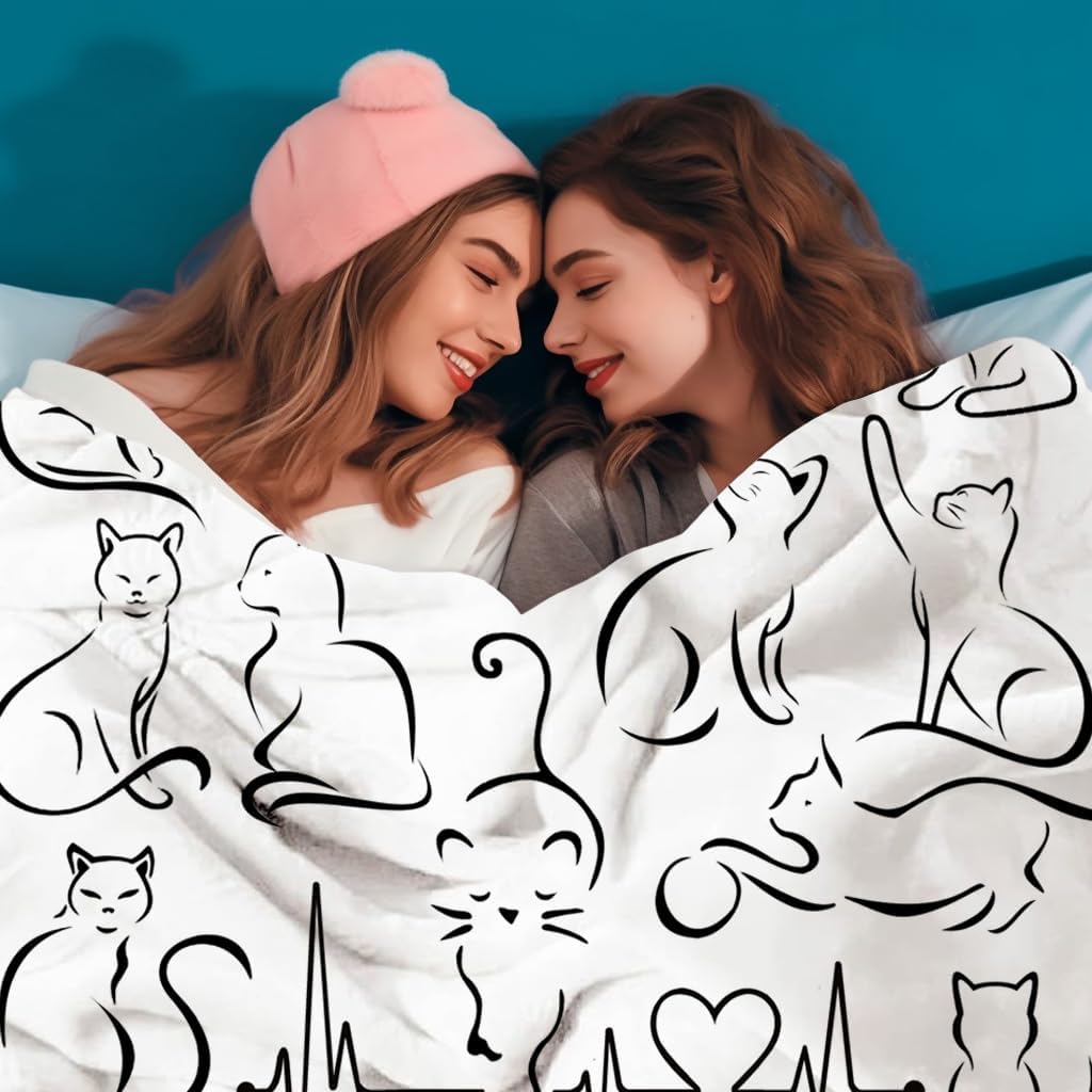 Cat Blanket Soft Cozy Flannel Throw Blanket Warm Lightweight Blankets Gifts for Cat Lovers Kids Girls Women Adults 50"x40"