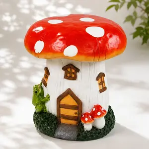 ARCH 12.60" W x 12.60" D x 13.40" H Resin Mushroom House Garden Statue, 8.80 lb Oversized Art Deco Fairy Forest Sculpture, Decorative Stool for Child's Room, Indoor Outdoor Patio Lawn Reading Nook Decoration