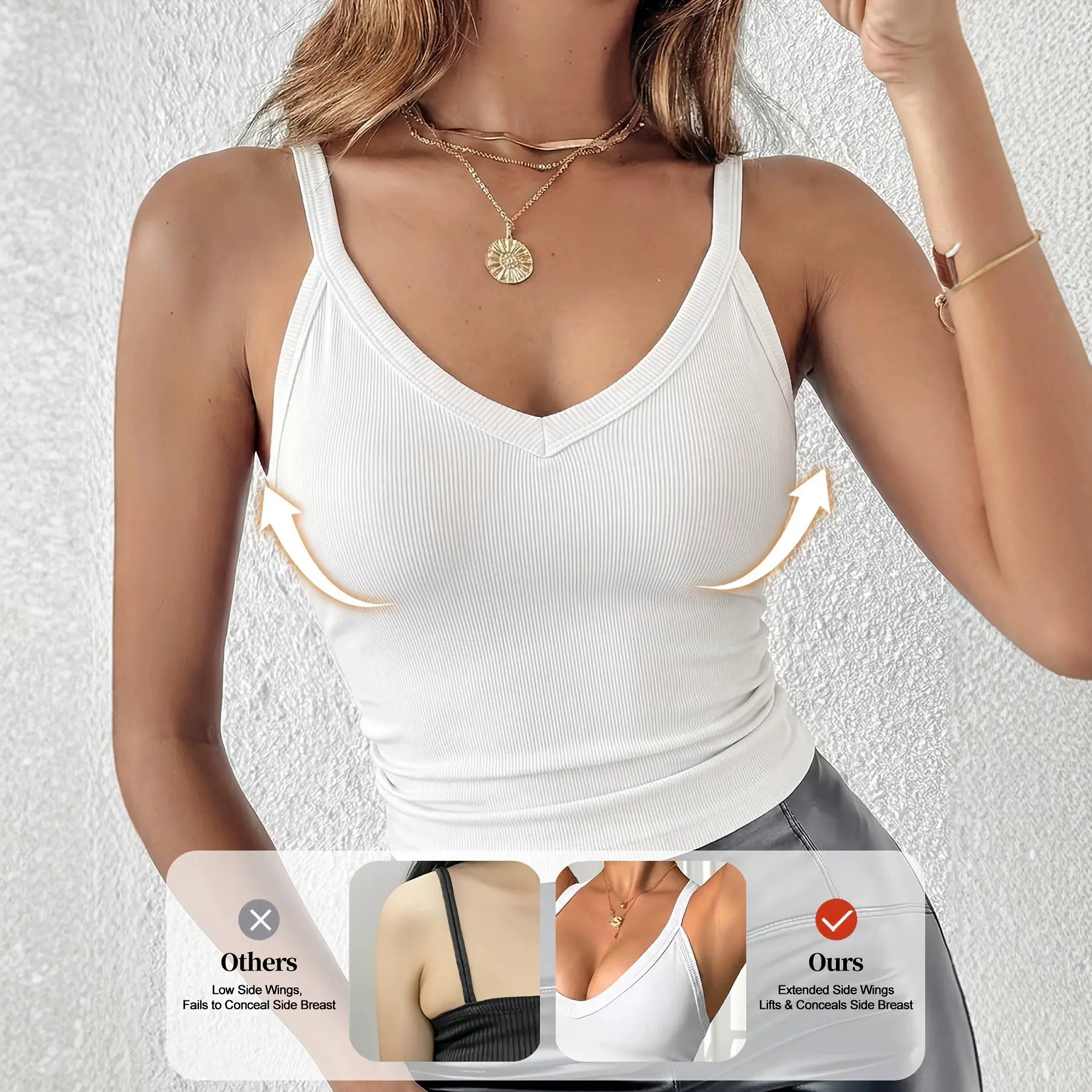 Women's Solid V-Neck Slim Sports Camisole - Trendy Tank Tops for Layering & Daily Outer Wear (Ideal for Sports & Outdoor Use), White Tank Top, Female-Only, Layer-Friendly, Slim Silhouette, Prop 65 Safe, V-Neck Cut, Snug Fit