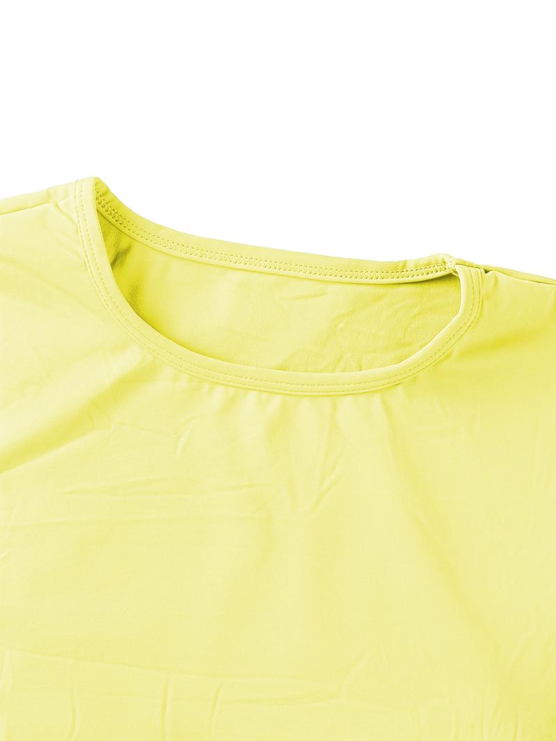 2PCSWomen's Solid Color Short Sleeve Tee & Shorts Set, Breathable Gym Yoga Running, Training Clothes, Comfortable Sportswear for Women