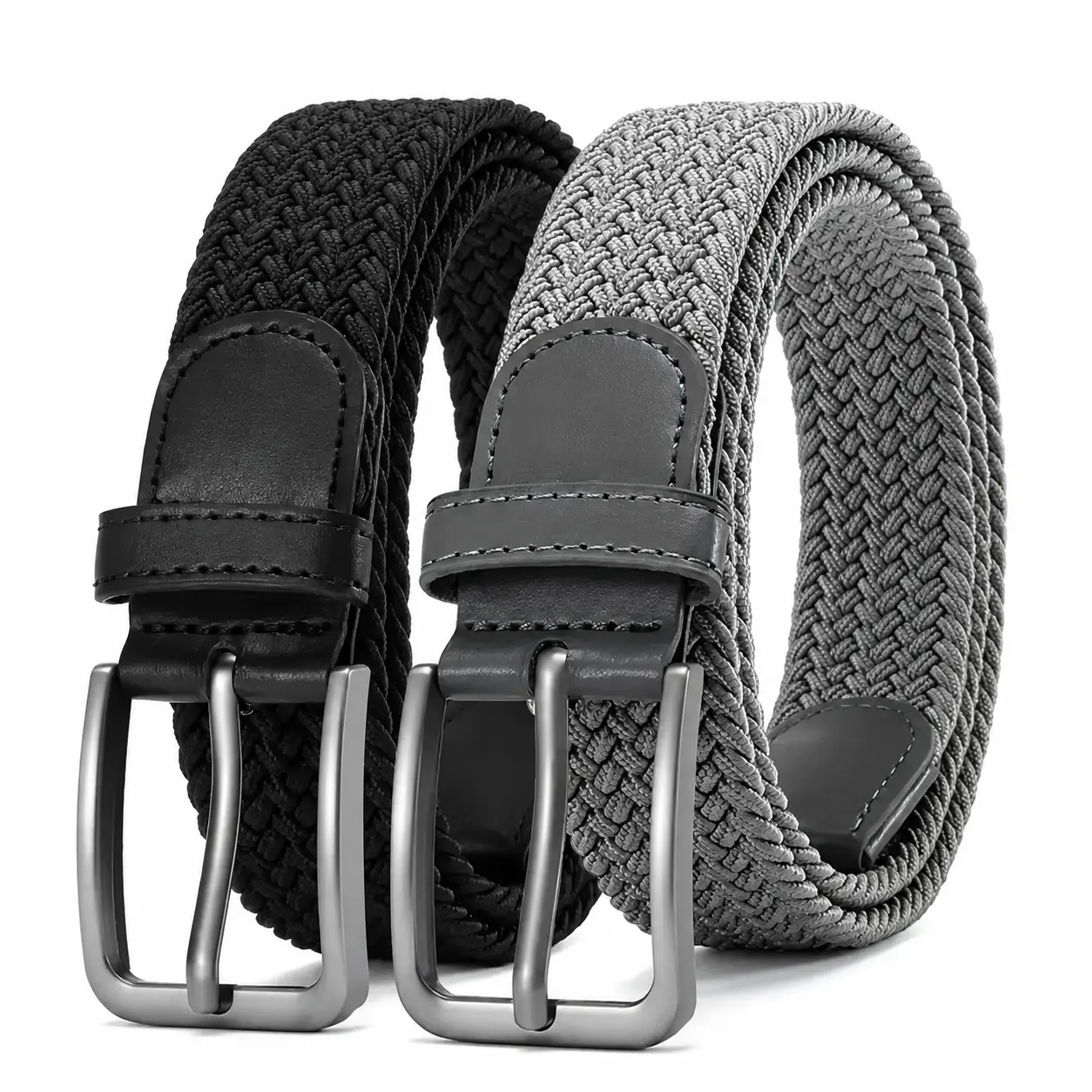 Men’s Dual-Pack Woven Elastic Belt Set — Stretchable, Adjustable Waistband for Casual Wear, Golf Outings, Jeans, Hiking, and Everyday Comfort with Secure Buckle Closure and Durable Fabric Construction