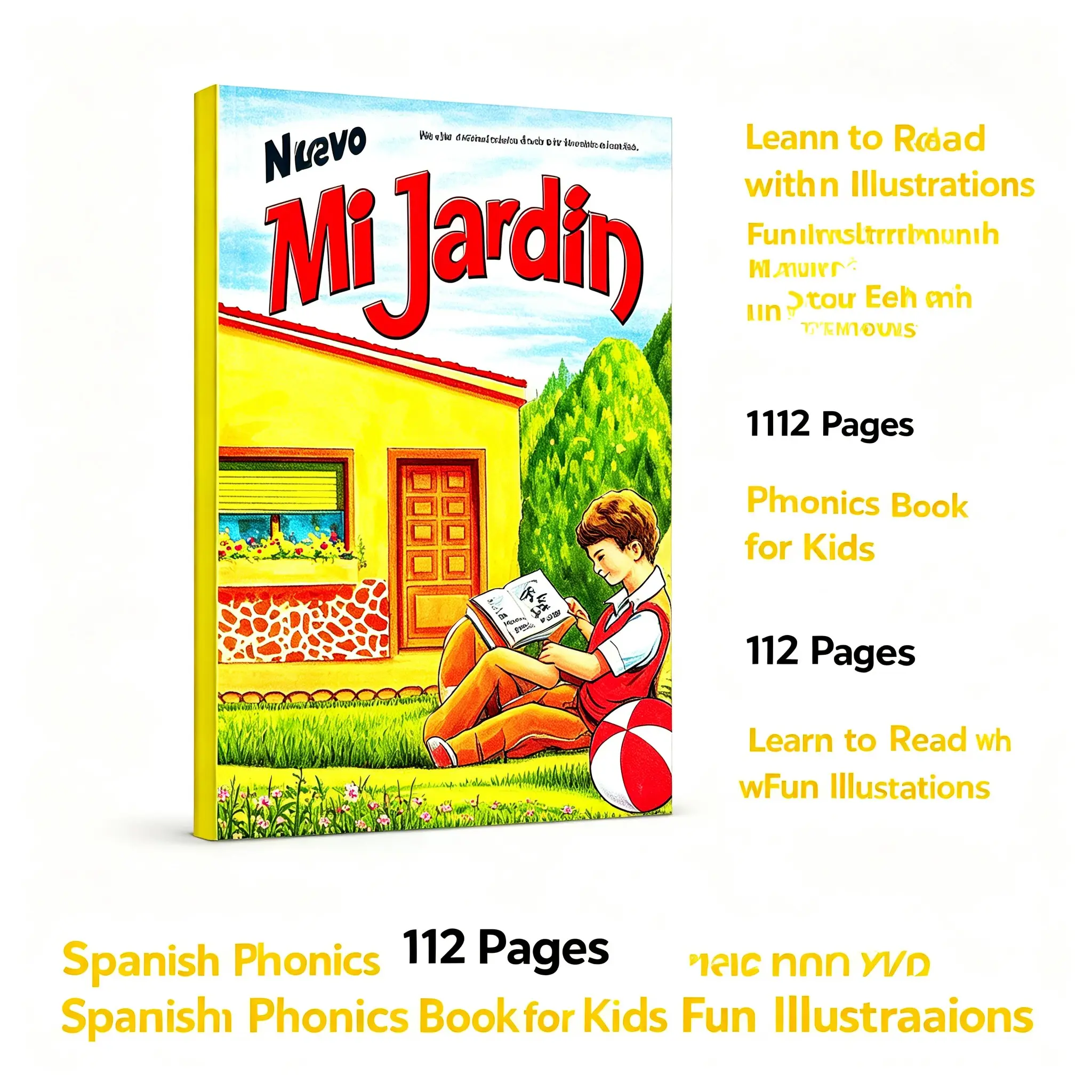 Spanish Phonics Book, Vintage Hand-Drawn Cover, Bright Colors, Sound Waves, Basic Sounds, Improves Pronunciation