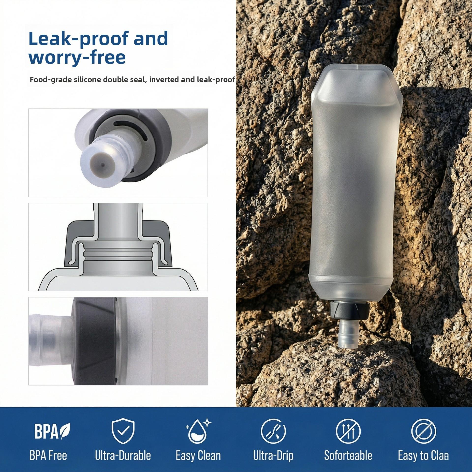 Eco-friendly, non-toxic, foldable soft water bottle for outdoor cycling and running, silicone rotating TPU squeeze-type portable sports water bottle