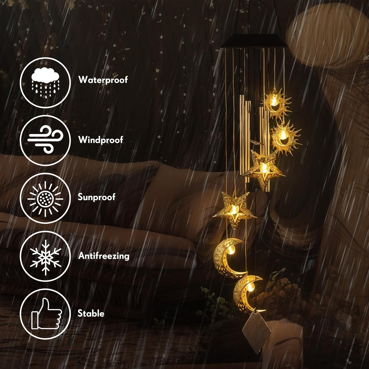 Solar Wind Chime Outdoor Camping Light, Garden Landscape Decoration, Waterproof Solar Hanging Lamp, Yard Garden Gift, Holiday Decor, Outdoor Wind Chimes, 1pc