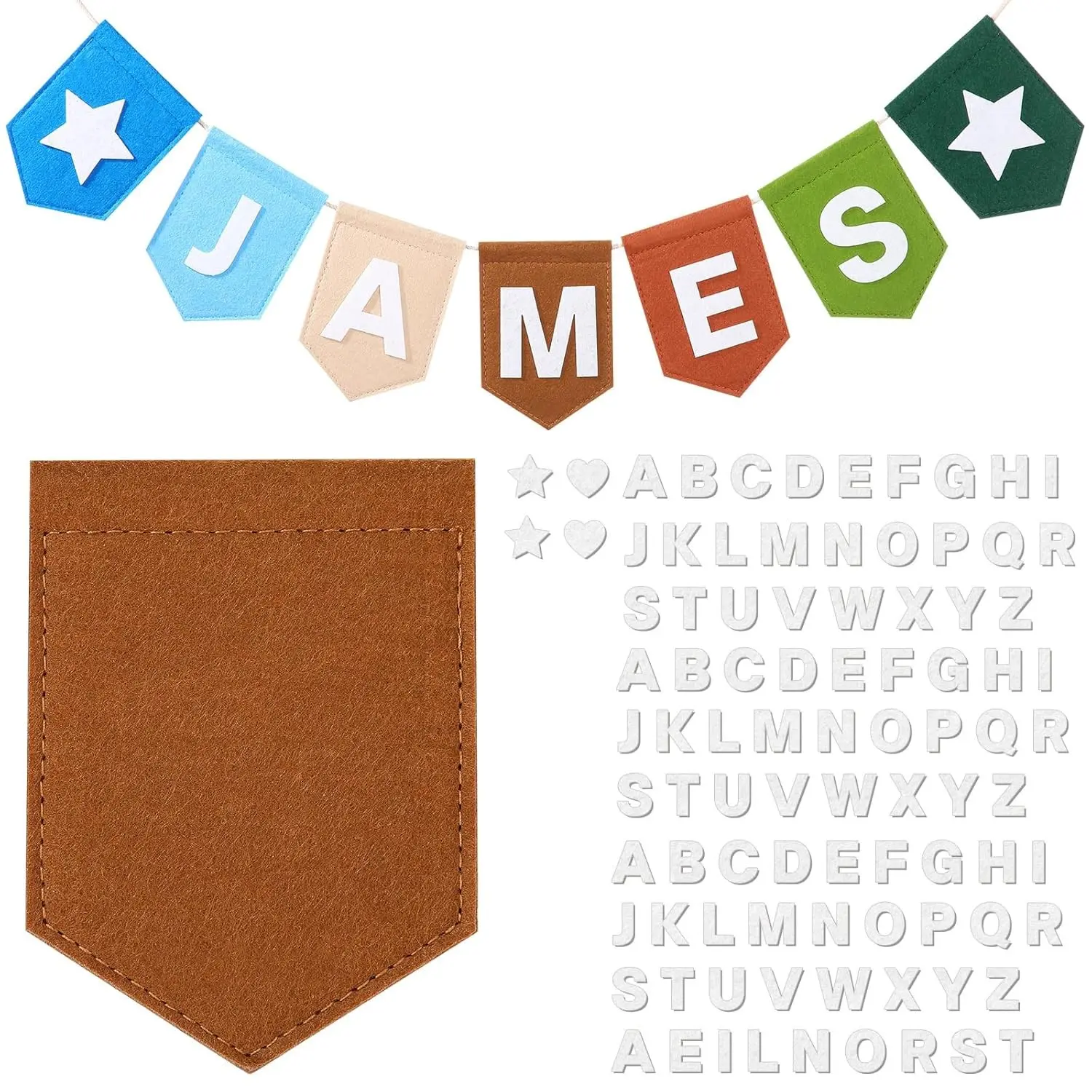 Personalized Baby Name Banner Custom Letters Banner Name Felt Bunting DIY Felt Letters Banners for Nursery, Playroom, Occasion, Charming Wall Decoration for Baby Shower