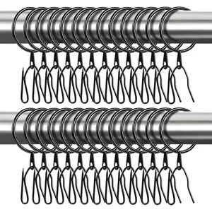 60 count Metal Drapery Curtain Rings Curtain  Rings & 60 count Metal Curtain Drapery Pin Hooks with Eyelets, 30mm Internal Diameter for Window Curtain, Door Curtain, Shower Curtain