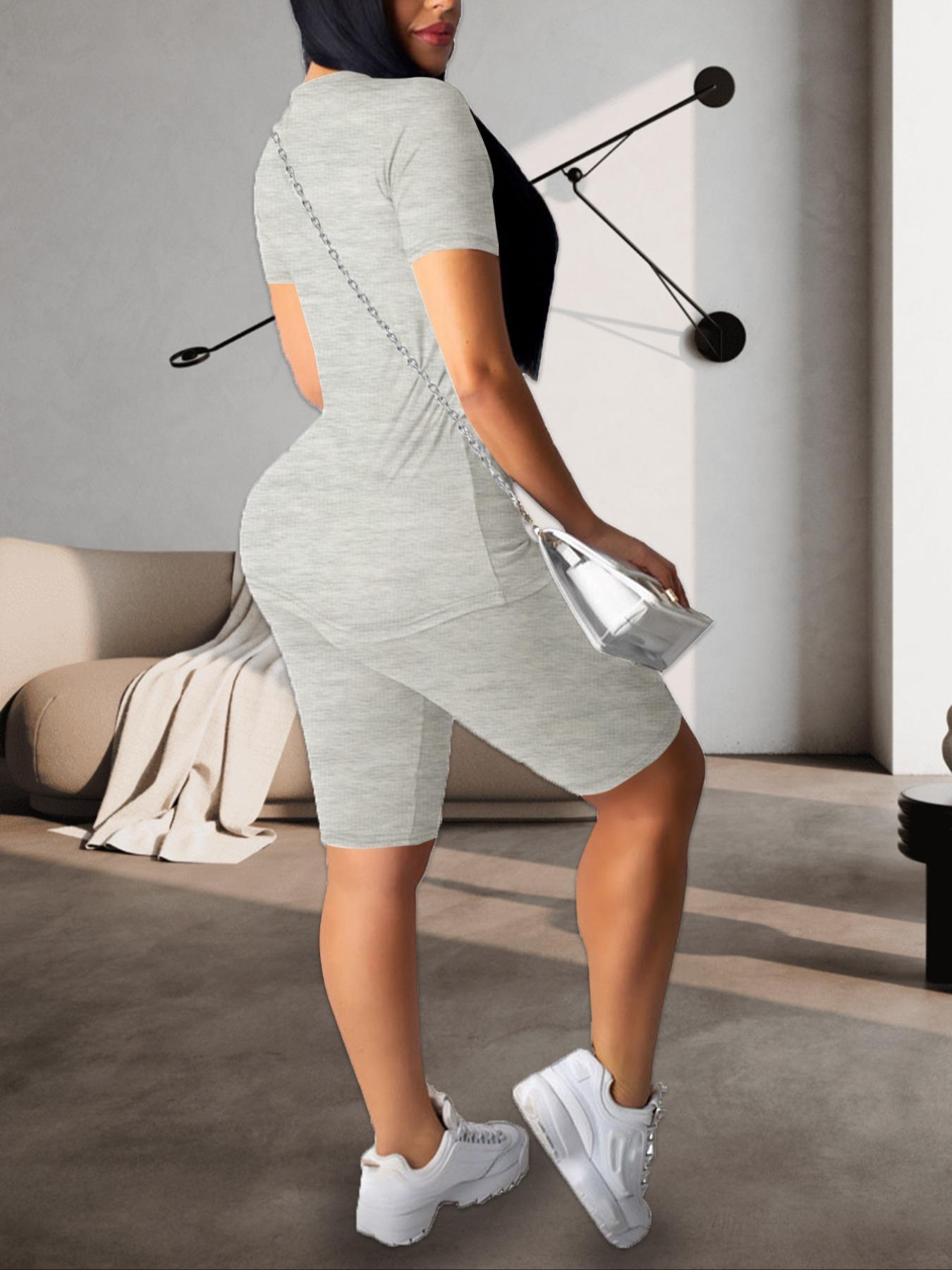 Two-piece Set Women's Fitted Plain Round Neck Tee & Skinny Shorts Set, Summer Clothes Women, Short Sleeve Crew Neck T-shirt & Shorts, Casual Summer Clothes for Outdoor, Cute Summer Outfit, Casual Matching Set, Womenswear Two-piece Set Women's Fitted Plain Round Neck Tee & Skinny Shorts Set, Summer Clothes Women, Short Sleeve Crew Neck T-shirt & Shorts, Casual Summer Clothes for Outdoor, Cute Summer Outfit, Casual Matching Set, Womenswear