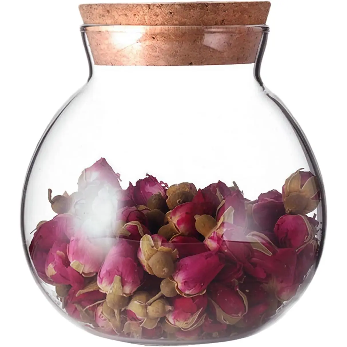 Airtight Clear Round Glass Jar with Cork   Container Vase Eco Bottle Small Ball Moss DIY Canister for Kitchen Storage  Decoration 500ml 17oz