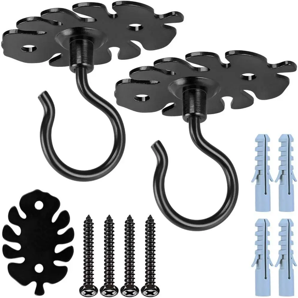 Wall Mount Ceiling Hooks, Hooks for Ceiling Metal  Bracket Iron Wall Mount Lanterns Hangers Hooks for   Lights, Outdoor Wire, Fairy Lights, Wind Chimes, Black(2PCS)