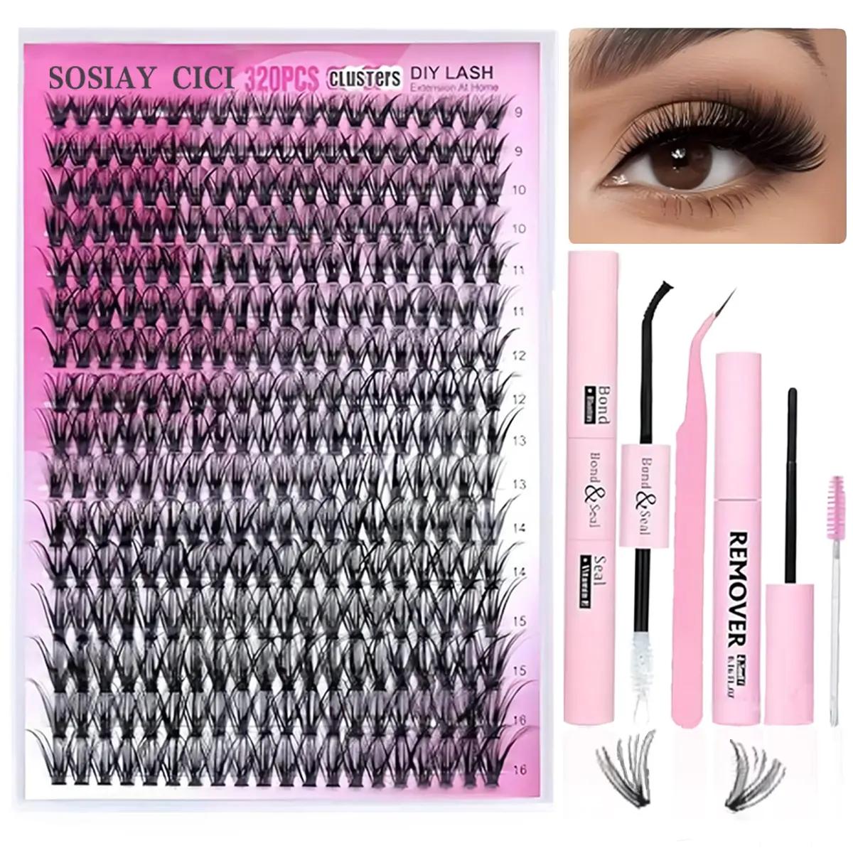 80D+100D Lash Clusters Kit, SOSIAY CICI D Curl Individual Lashes, DIY Lash Extension Tool Set
