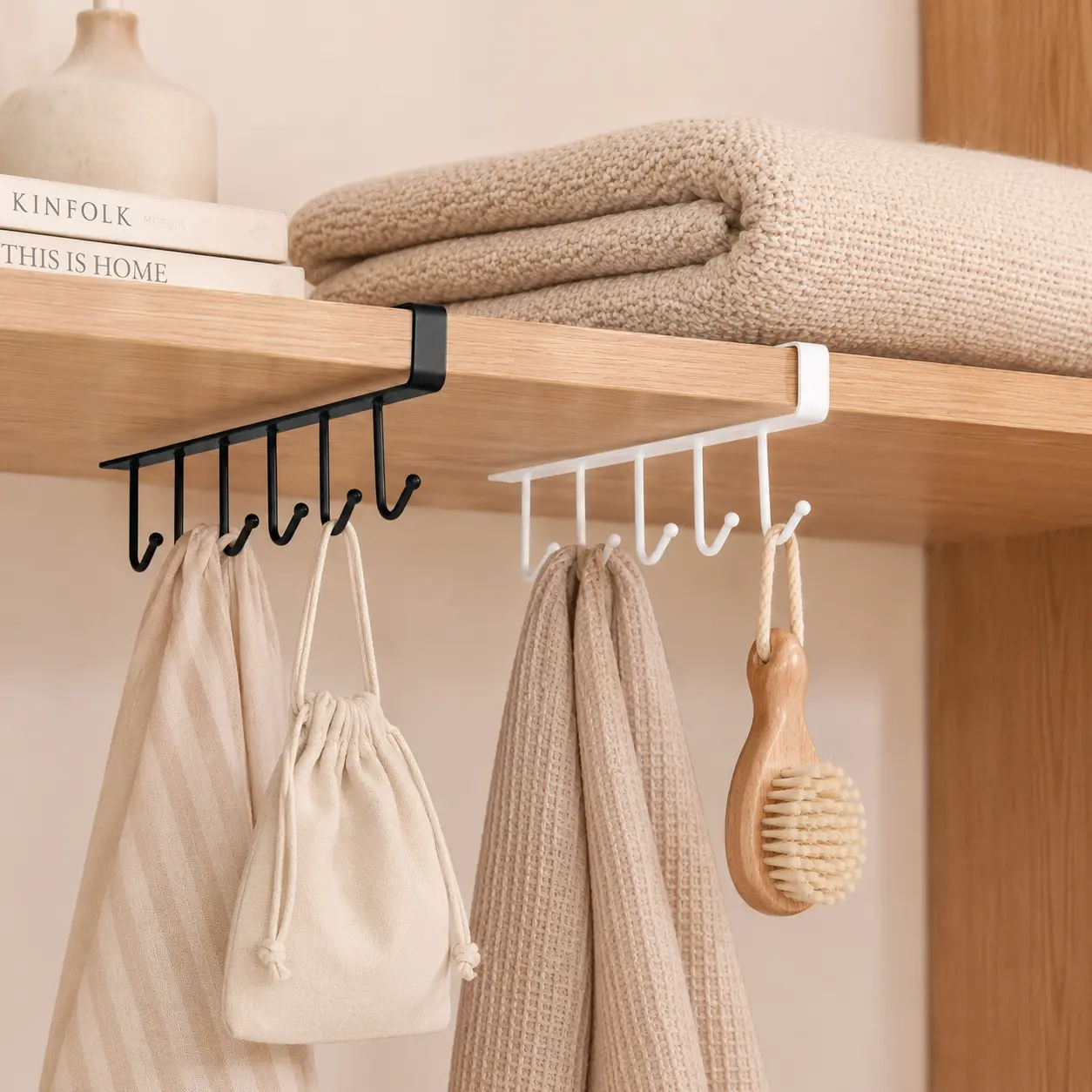 2 Pack Under Shelf Hooks, 6-Hook Mug Hanger Rack for Kitchen Cabinet, Pantry, Cupboard, Closet and Space Saving Storage,hanging,table