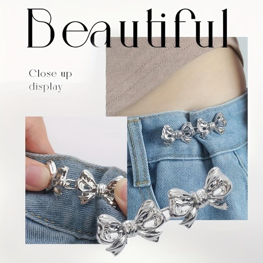 Bow Pattern Snap Pants Buckle, 2/4 Sets Adjustable Jean Button Waist Buckle, Cute Snap Pants Buckle Extender Replacement Jeans Button Attacher Pins, Adjustable Buttons