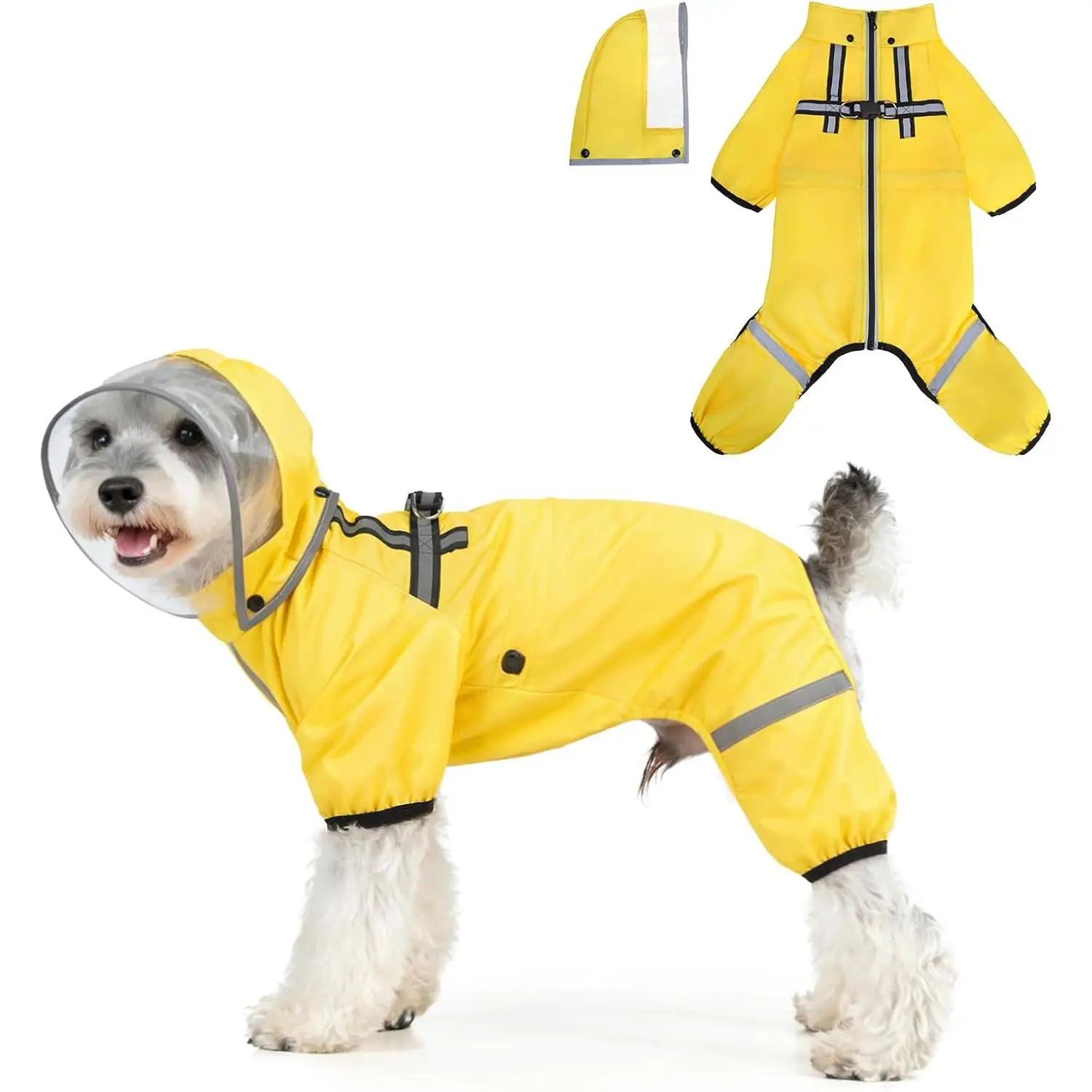 BEAUTYZOO Dog Raincoat, Waterproof Zip-Up Dog Rain Jacket w/Detachable Hood| Full Coverage Poncho, Soft Stretch Built-in Harness, Easy Wear, Windproof Reflective, Small Medium Large Dogs,Rain Snow Walks