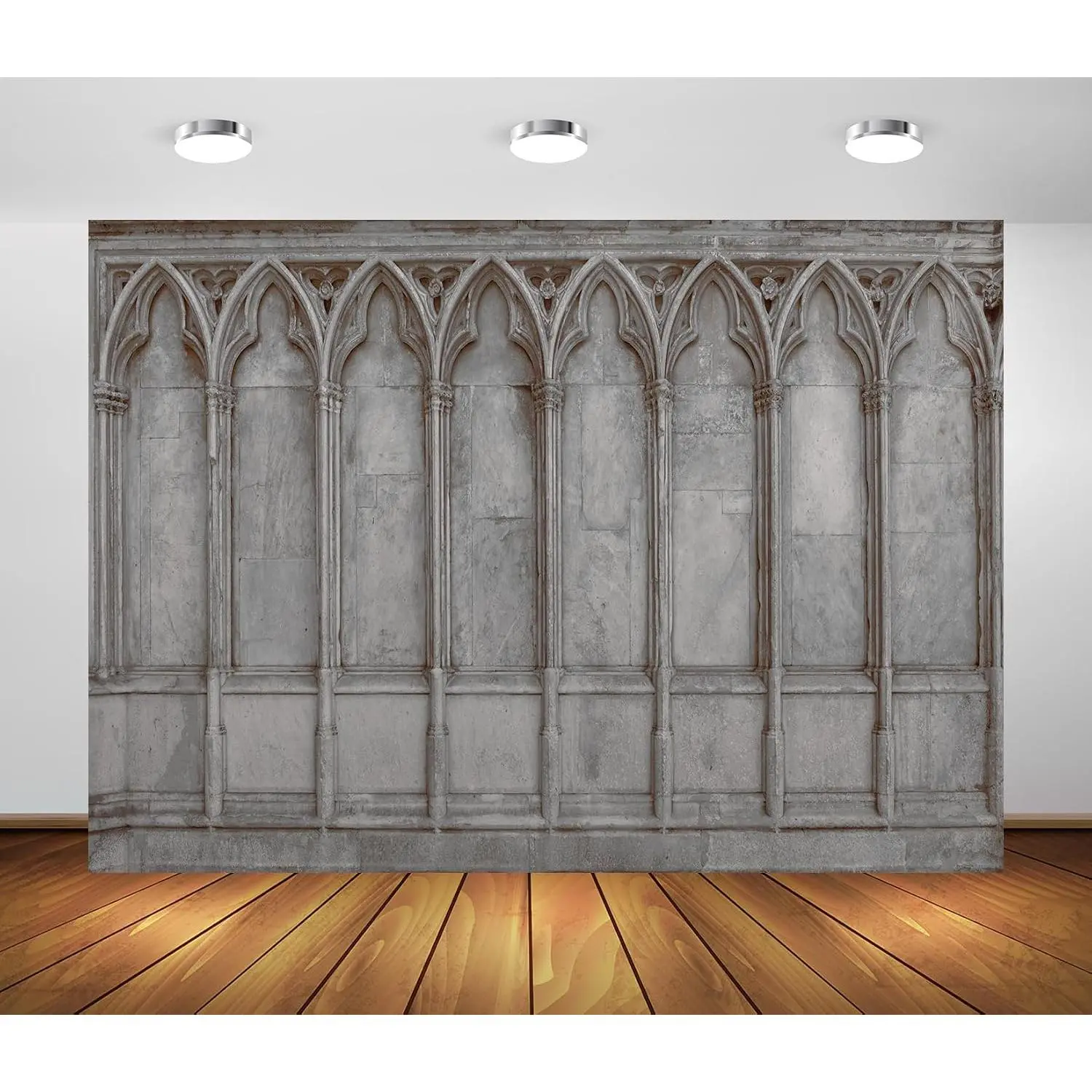 7x5ft Fabric Gothic Church Wall Backdrop Gothic Pointed  Carved Wall Building Background Medieval Castle Religious Decorations Photo Booth Studio Props Wallpaper