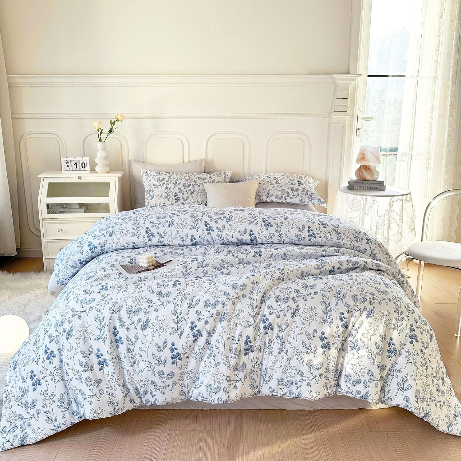 Queen Comforter White and Blue Floral for Microfiber Vintage Garden Floral Comforter with 2 Pillowcases Botanical for-