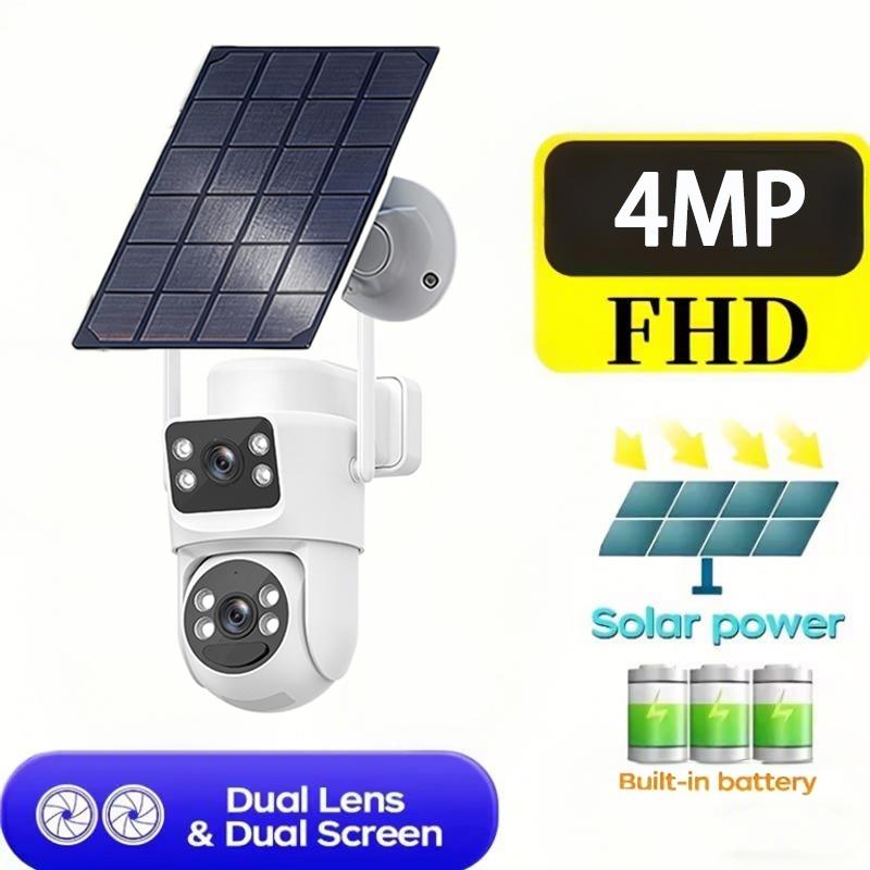 Home Outdoor Solar-Powered Dual-Lens Surveillance Camera, Mobile Phone Dual-Lens Dome Camera, No Plug-in, No Wiring Required