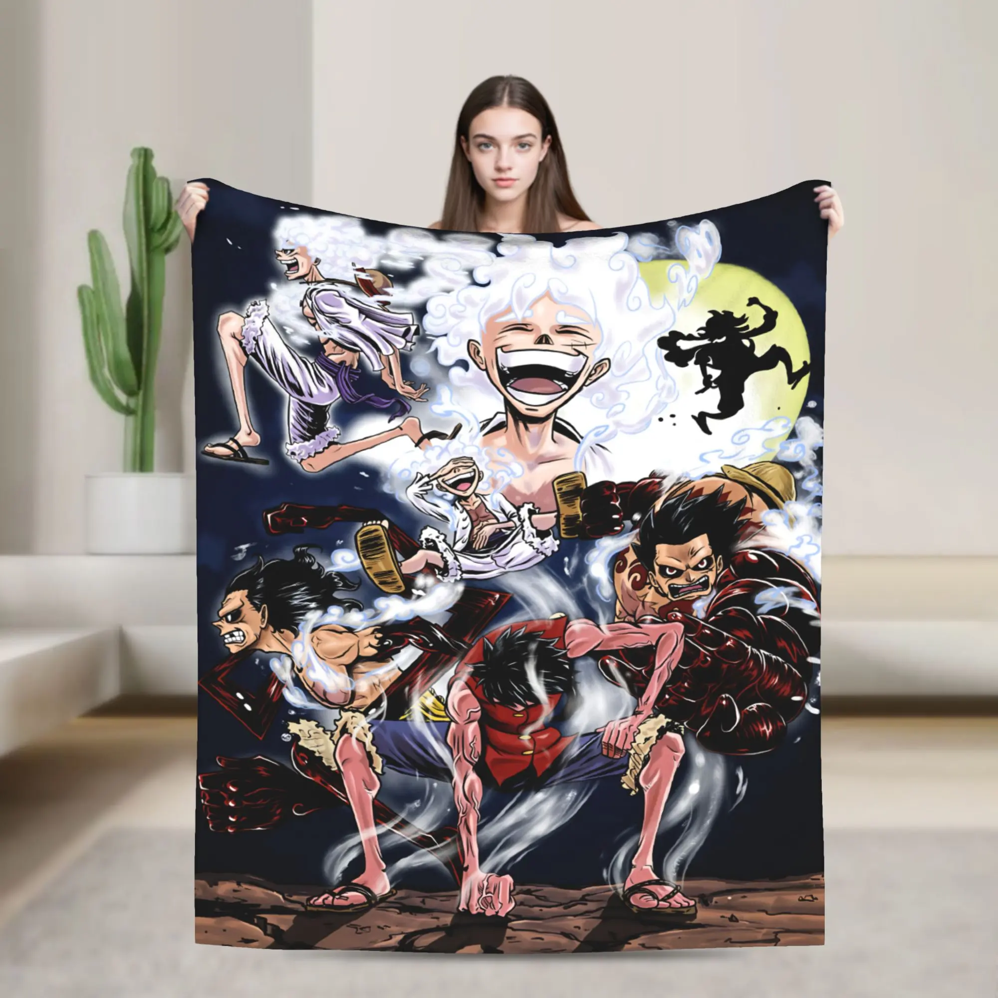 One Piece Luffy Gear 5 Nika Evolution Flannel Throw Blanket