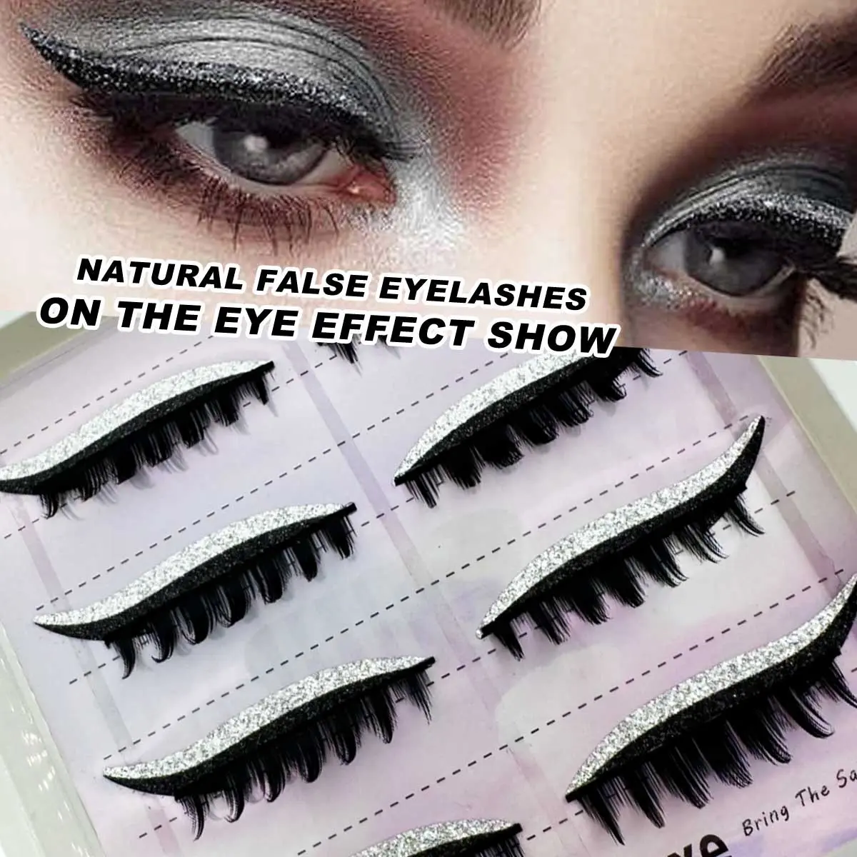 4 Pairs Glitter Eyeliner False Lashes, Silver Color Glitter Eyeliner + Dense Lashes, Reusable, Easy Application, Perfect for Stage, Cosplay, Halloween