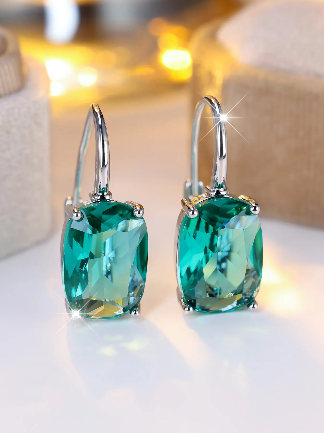 Extraordinary Large Geometric Emerald Hoop Earrings, Luxurious and Eye-Catching, Perfect for Weddings, Parties, Daily Wear