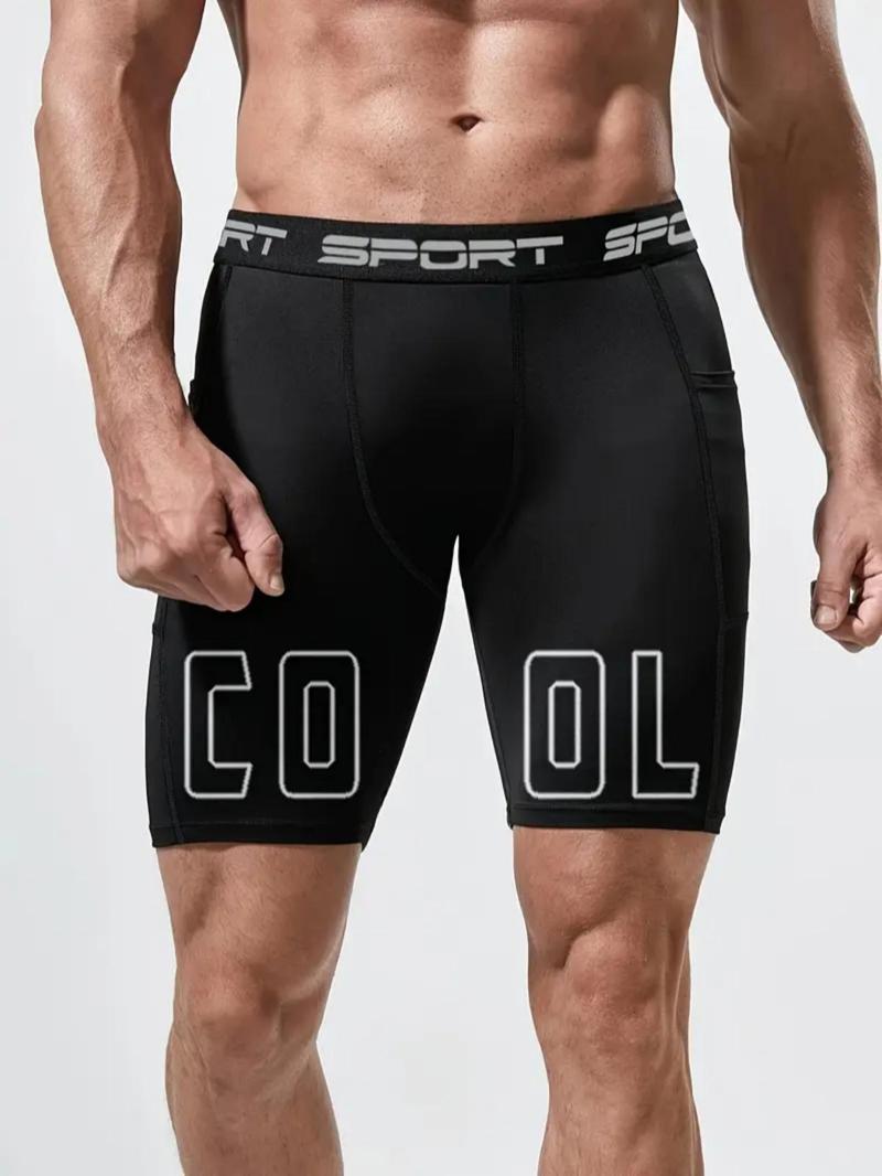 Men's Regular Fit Letter Print Sports Shorts, Athletic Wear Shorts, Casual Comfy Breathable Skinny Gym Shorts for Gym Workout Running, Men's Sport & Outdoor Clothing for Summer