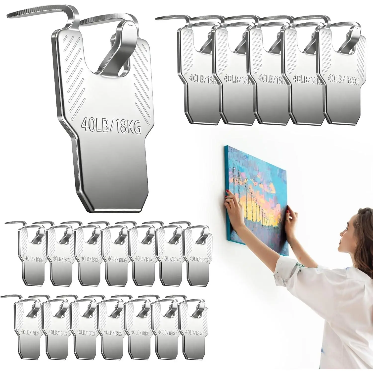 Claw Drywall Picture Hanger, 20 Pcs Heavy Duty Hooks for Drywall and Concrete Wall, No Damage Wall Hanging Hooks for Mirror Photo Poster Painting Room Office Decor