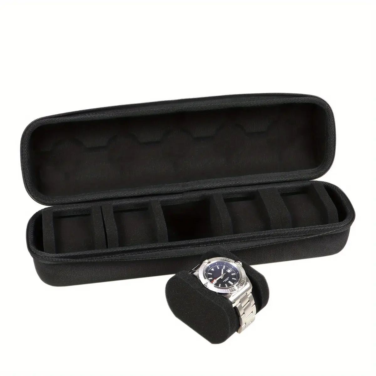 5 Slot Hard Shell Watch Case, Portable Travel Watch Box with Handle, Protective Flip Cover Wristwatch Organizer with Anti-Scratch Lining, Gift for Collectors