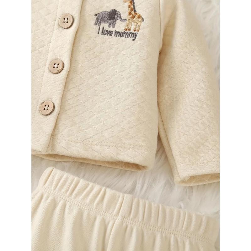 [4-piece cotton pants set] 4-piece boy's cartoon giraffe cotton long-sleeve pants set|   Air cotton, casual round, stretch knit, regular fit, no belt, polyester, autumn and winter season, outdoor